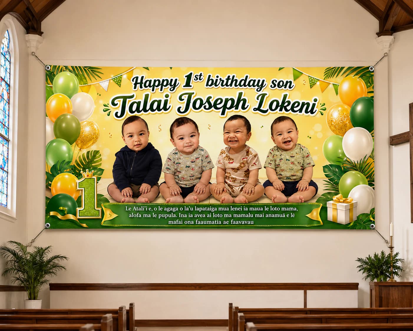 Custom birthday wall banner displayed for a celebration