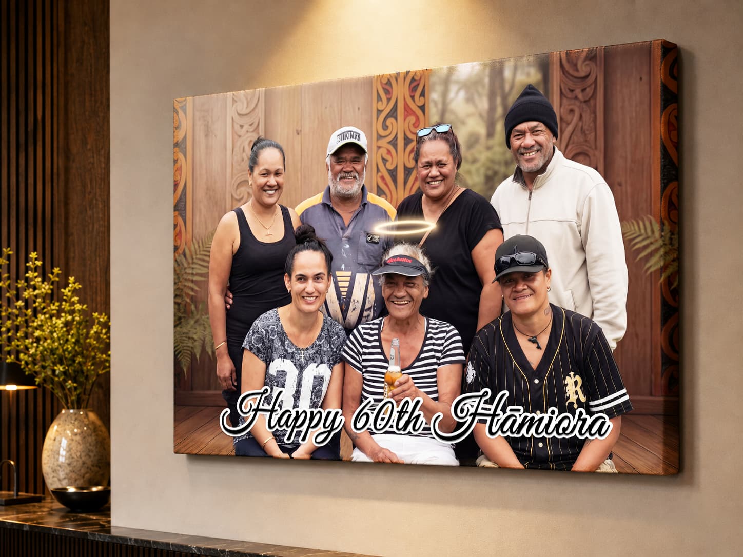A personalised painterly family artwork displayed on a gallery-wrapped canvas