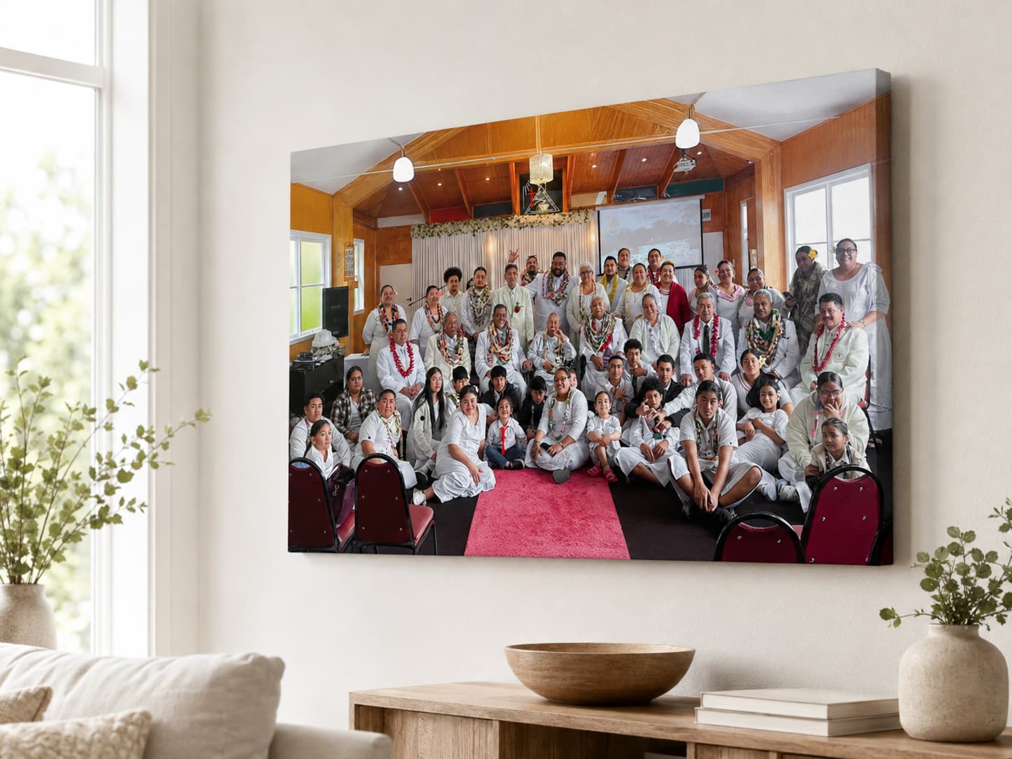 A large family photograph printed directly on a gallery-wrapped canvas