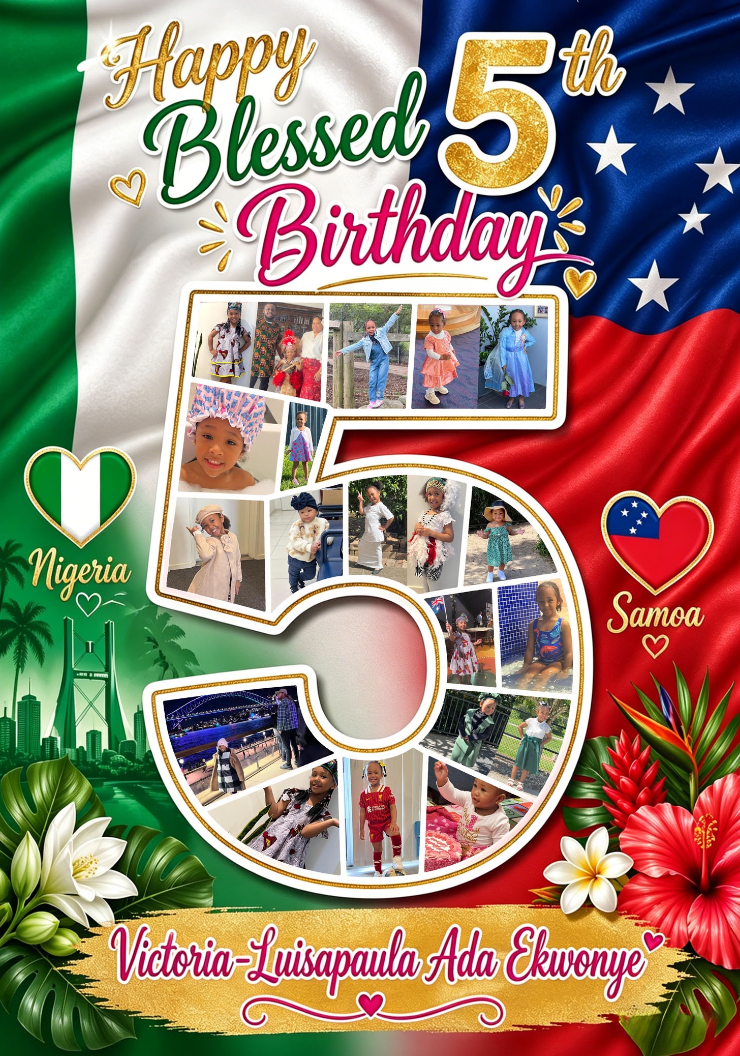 Custom themed canvas design example for a 5th birthday